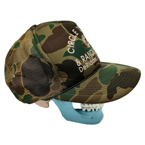 Vintage Trucker Hat Rope Foam Front Mesh Snapback Camo Green Circle C Farm Cap - Picture 4 of 14